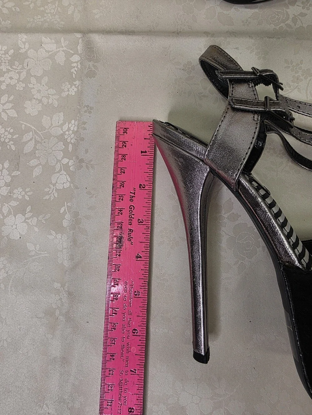 Liliana Black Faux Suede Metallic Silver T-Strap Platform Stiletto Heels 7.5